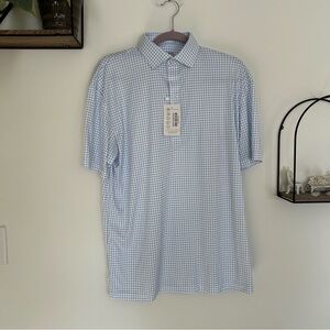 NEW Collars & Co Dress Collar Polo Thin Blue Check Size Large